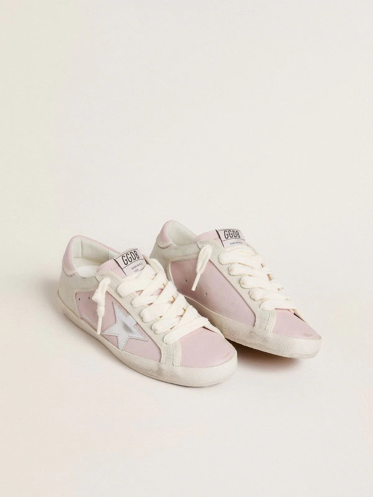 Super-Star LTD en cuir rose avec étoile en cuir lamé argenté et contrefort en cuir rose