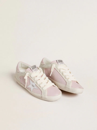 Super-Star LTD en cuir rose avec étoile en cuir lamé argenté et contrefort en cuir rose